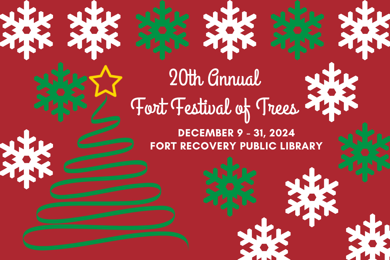 Christmas Tree and snowflakes image with Fort Festival of Trees title and dates of December 9 - 31