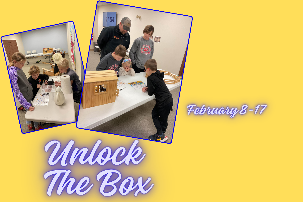 Unlock The Box and pictures showing family members solving clues